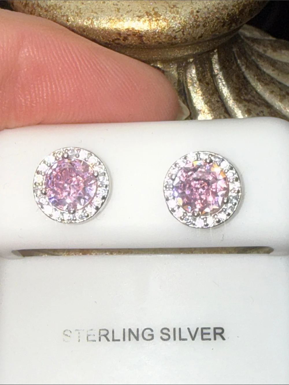 GRA CERTIFIED MOISSANITE DIAMOND & Pink Gemstone Halo Stud Earrings NEW GORGEOUS